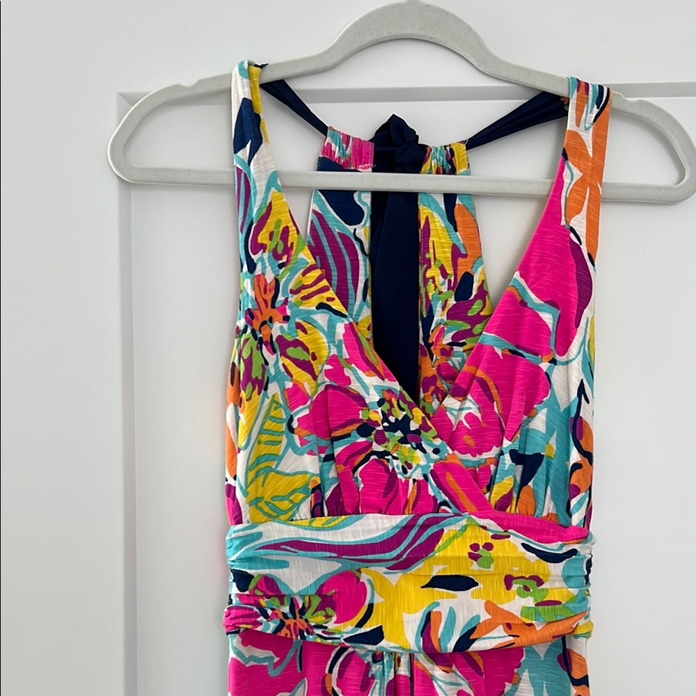 Rare Vintage Lilly Pulitzer Maxi Dress with blue ribbon back tie